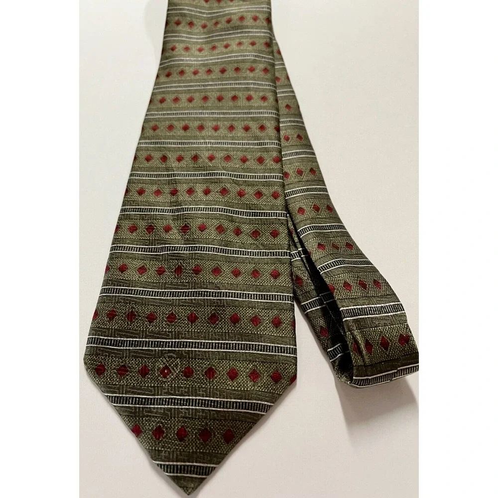 Men's Tie Necktie Carlos Devenezia Silk Gray‎ Red Diamond Diagonal Strip Pattern